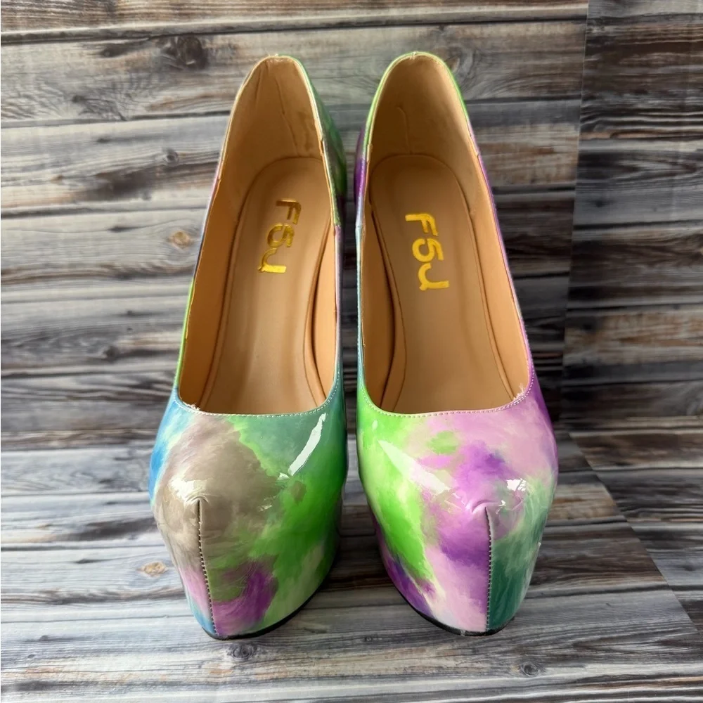 FSJ Colorful Dye Print Pumps Platform Stiletto Heels